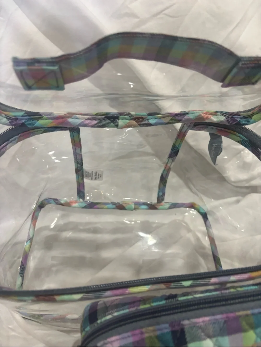 Vera Bradley 2 piece - Clear Cosmetic Case with Pastel Plaid Pouch